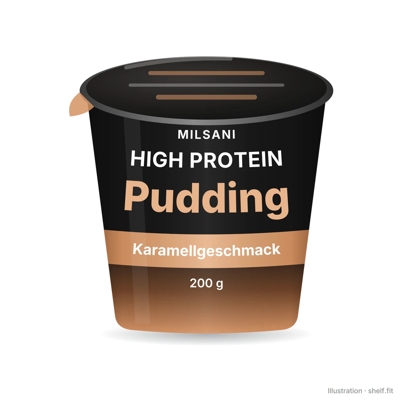 Illustration: Becher Milsani High-Protein-Pudding Karamellgeschmack, 200-g-Becher