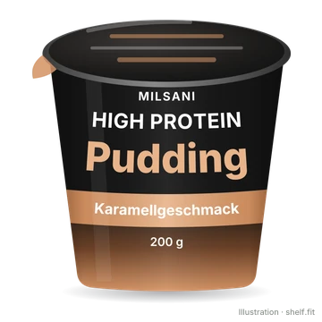 Illustration: Becher Milsani High-Protein-Pudding Karamellgeschmack, 200-g-Becher