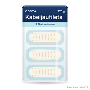 Illustration: Packung COSTA Kabeljaufilets mit 3 Filetportionen, 375 g