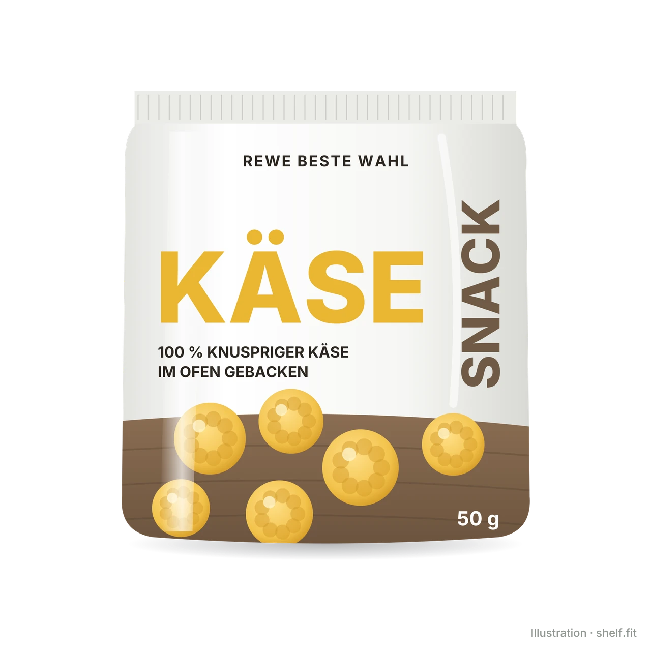 Illustration: Packung REWE Beste Wahl Käse Snack, 50 g