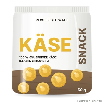Illustration: Packung REWE Beste Wahl Käse Snack, 50 g