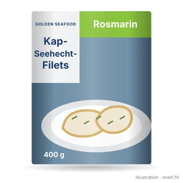 Illustration: Faltschachtel Golden Seafood Kap-Seehechtfilets Rosmarin, 400 g