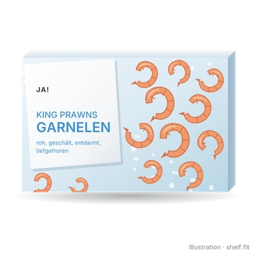 Illustration: Packung ja! King Prawns Garnelen tiefgekühlt