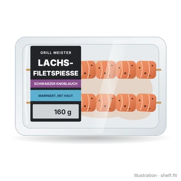 Illustration: Grill Meister Lachsfiletspieße mit schwarzem Knoblauch, 160-g-Packung