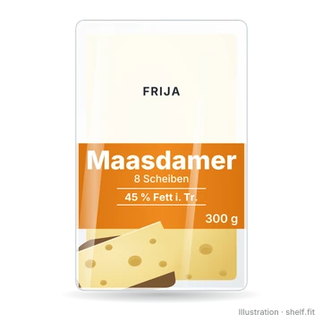 Illustration: Packung frija Maasdamer, 300-g-Packung