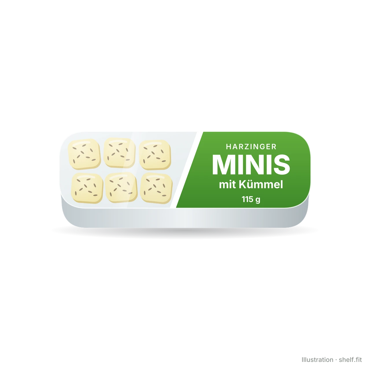 Illustration: Packung Harzinger Minis mit Kümmel, 115 g