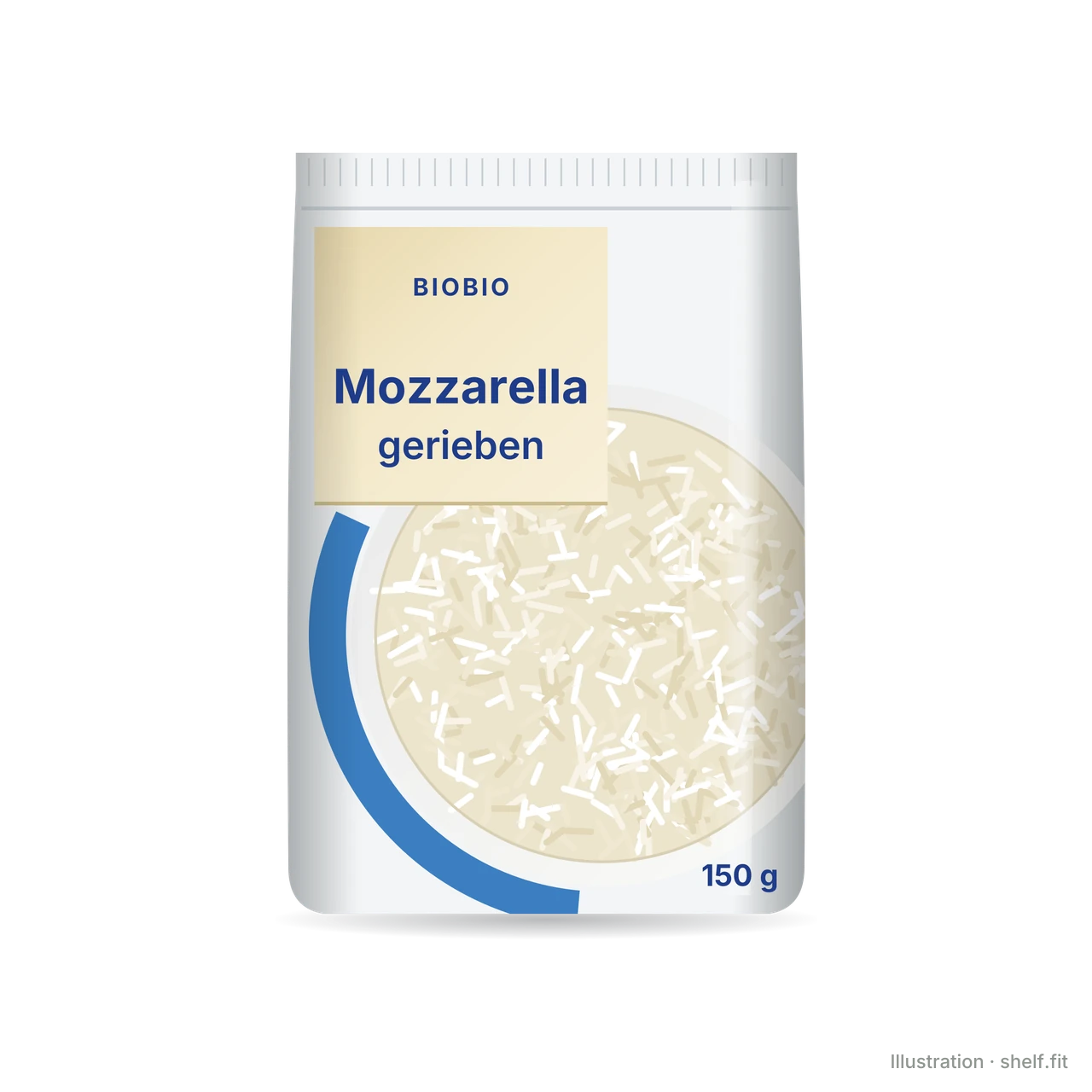 Illustration: Beutel BioBio Mozzarella gerieben, 150-g-Beutel
