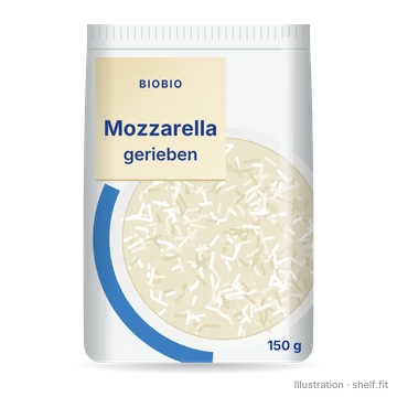 Illustration: Beutel BioBio Mozzarella gerieben, 150-g-Beutel