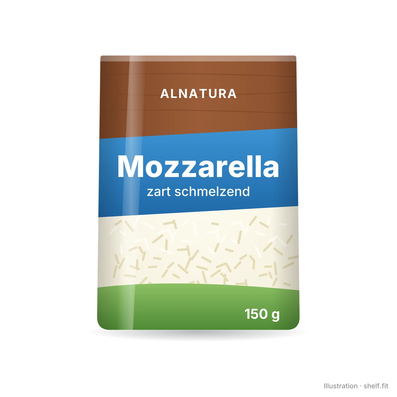 Illustration: Beutel Alnatura Mozzarella gerieben, 150-g-Beutel