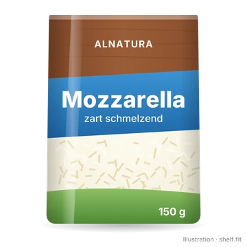 Illustration: Beutel Alnatura Mozzarella gerieben, 150-g-Beutel