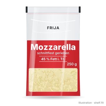 Illustration: Beutel frija Mozzarella gerieben, 250-g-Beutel