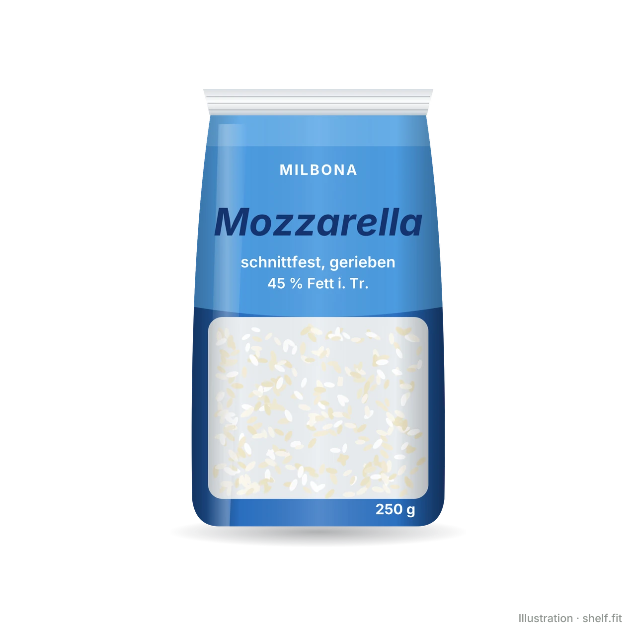 Illustration: Beutel Milbona Mozzarella gerieben, 250 g