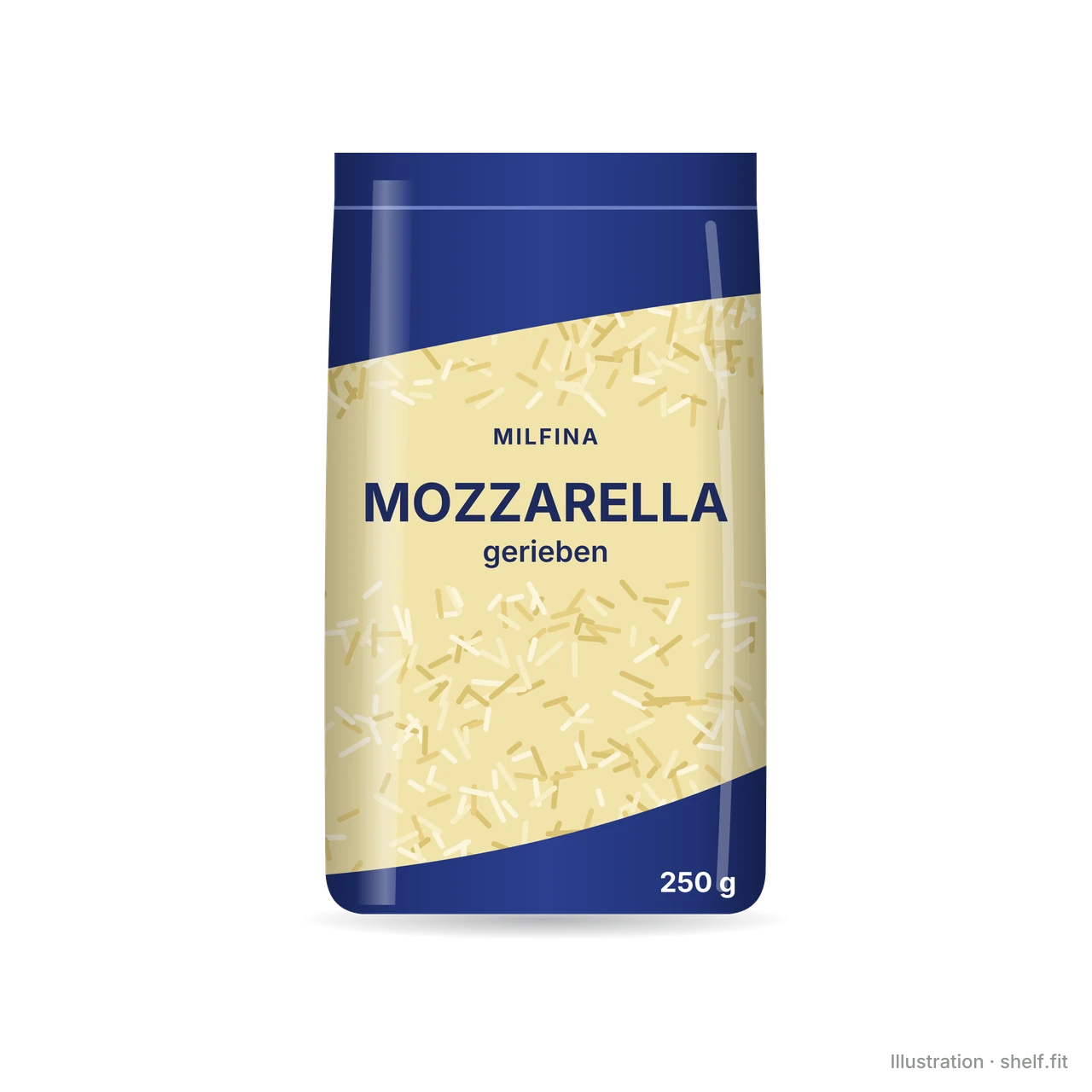 Illustration: Beutel Milfina Mozzarella gerieben, 250-g-Beutel