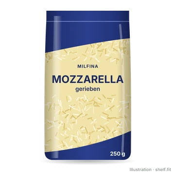 Illustration: Beutel Milfina Mozzarella gerieben, 250-g-Beutel