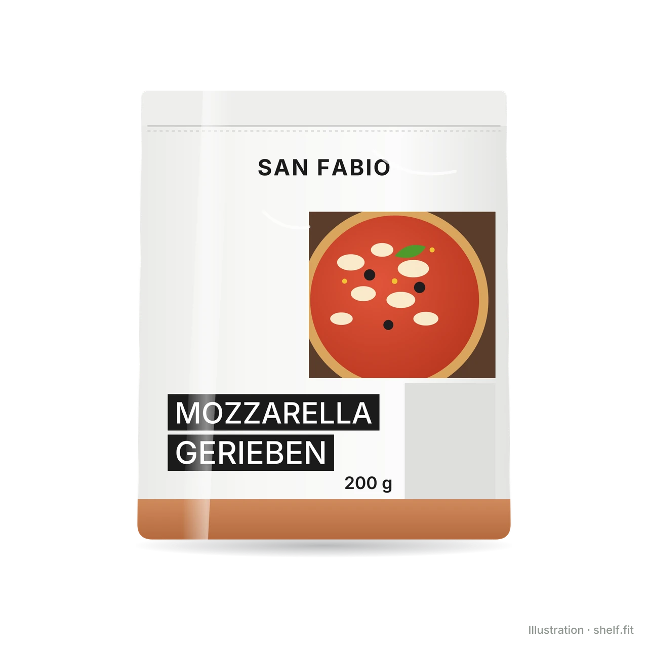 Illustration: Beutel San Fabio Mozzarella gerieben, 200-g-Beutel