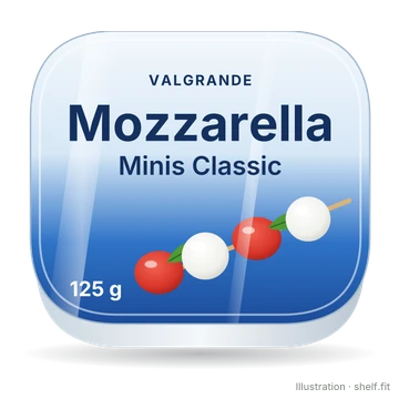 Illustration: Packung Valgrande Mozzarella Minis Classic, 250-g-Packung