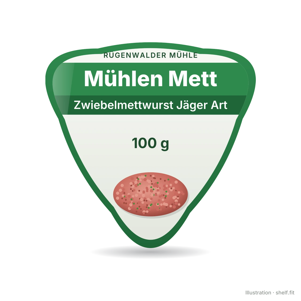 Illustration: Becher Rügenwalder Mühle Mühlen Mett Zwiebelmettwurst Jäger Art, 100 g