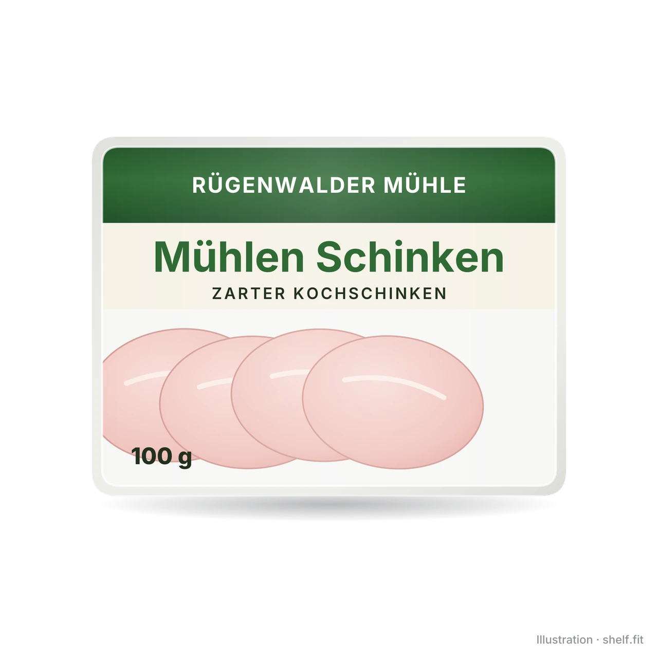 Illustration: Packung Rügenwalder Mühle Mühlen Schinken, 100 g
