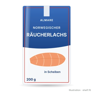 Illustration: Packung Almare Norwegischer Räucherlachs in Scheiben, 200 g