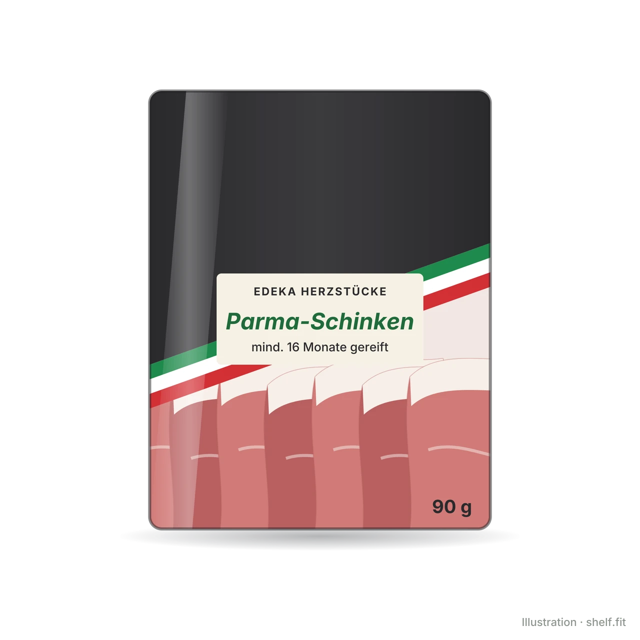 Illustration: Packung EDEKA Herzstücke Parma-Schinken, 90 g