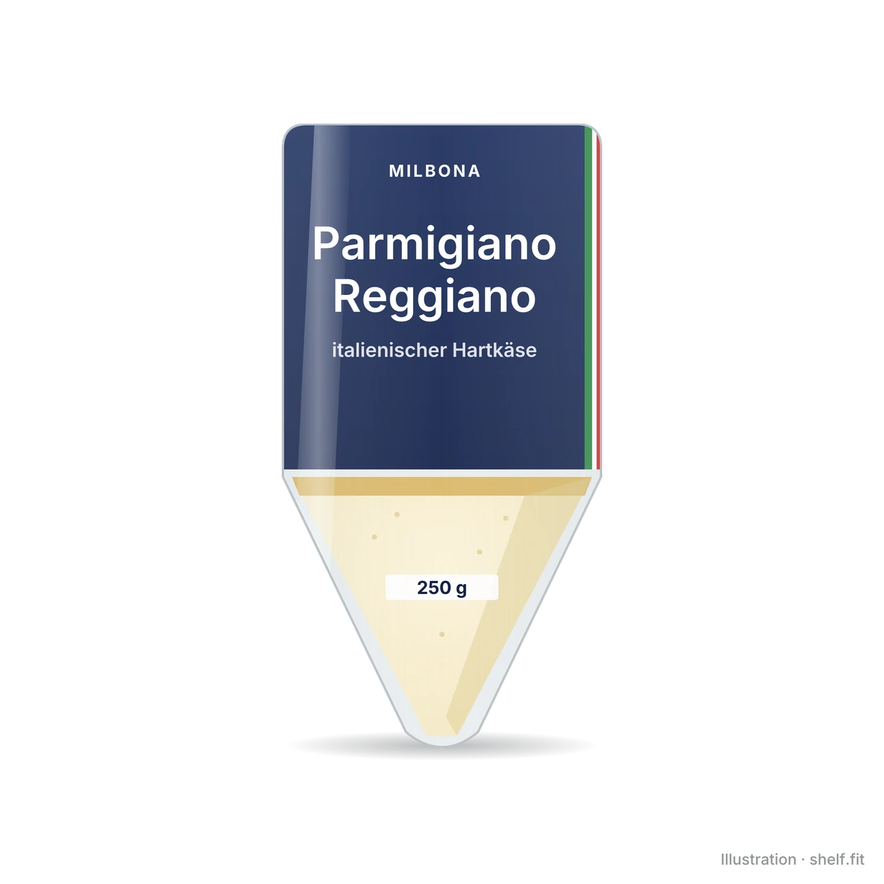 Illustration: Packung Milbona Parmigiano Reggiano am Stück, 250 g
