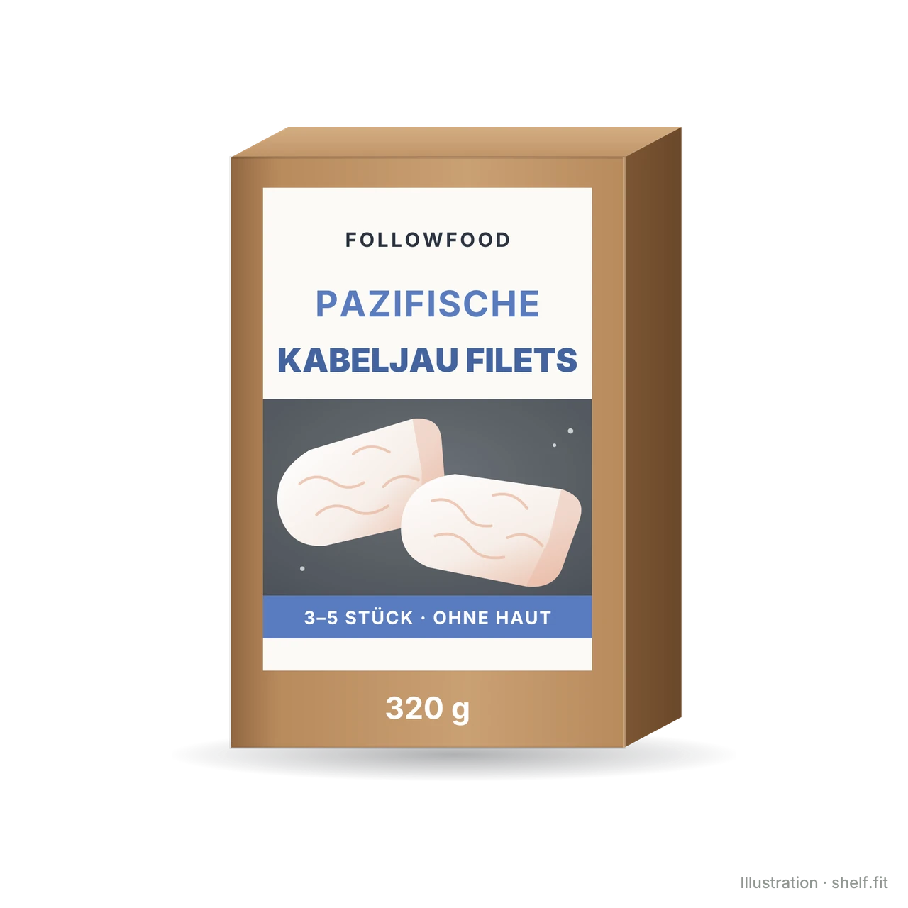 Illustration: Packung followfood Pazifische Kabeljau Filets, 320 g