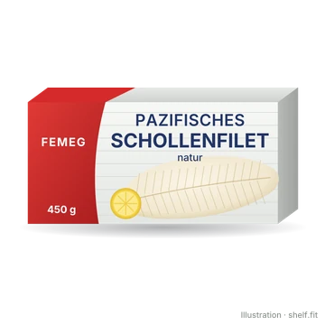 Illustration: Packung Femeg MSC Pazifisches Schollenfilet natur, 450 g