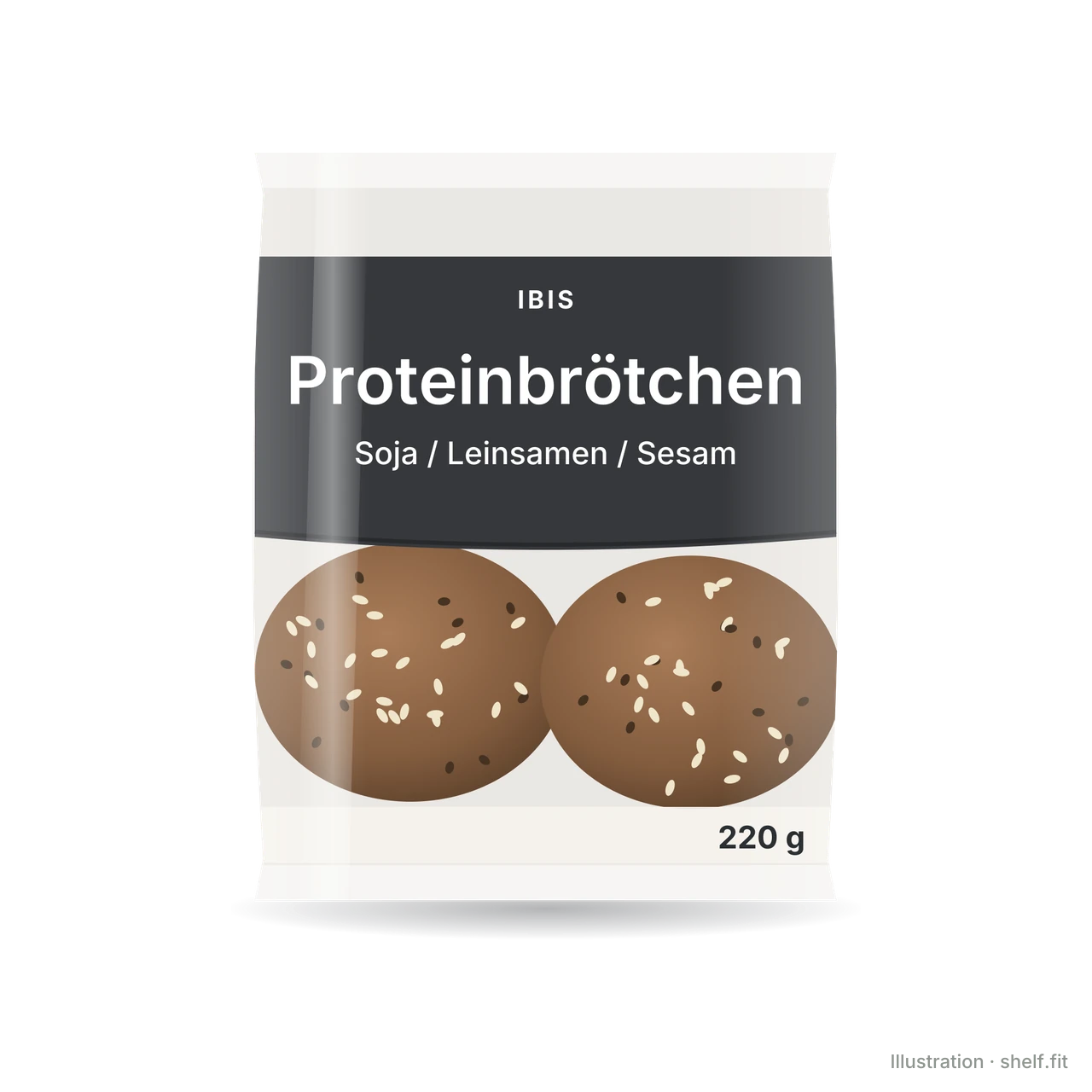 Illustration: Beutel Ibis Proteinbrötchen Soja/Leinsamen/Sesam, 220 g