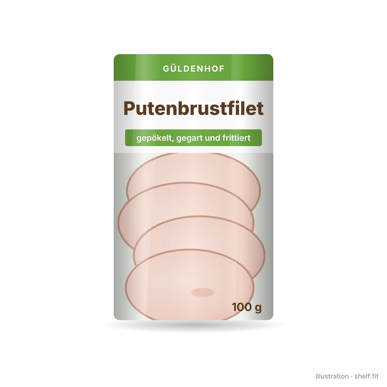 Illustration: Packung Güldenhof Putenbrustfilet in Scheiben, 100 g