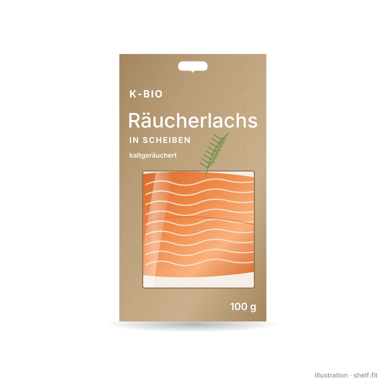 Illustration: Packung K-Bio Räucherlachs in Scheiben, 100 g