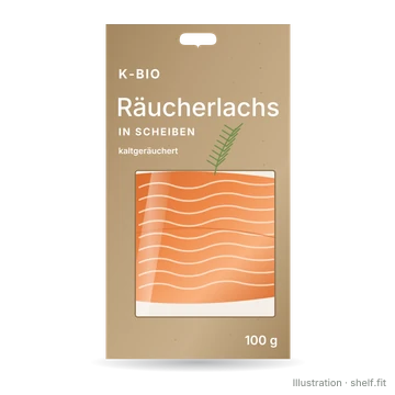 Illustration: Packung K-Bio Räucherlachs in Scheiben, 100 g