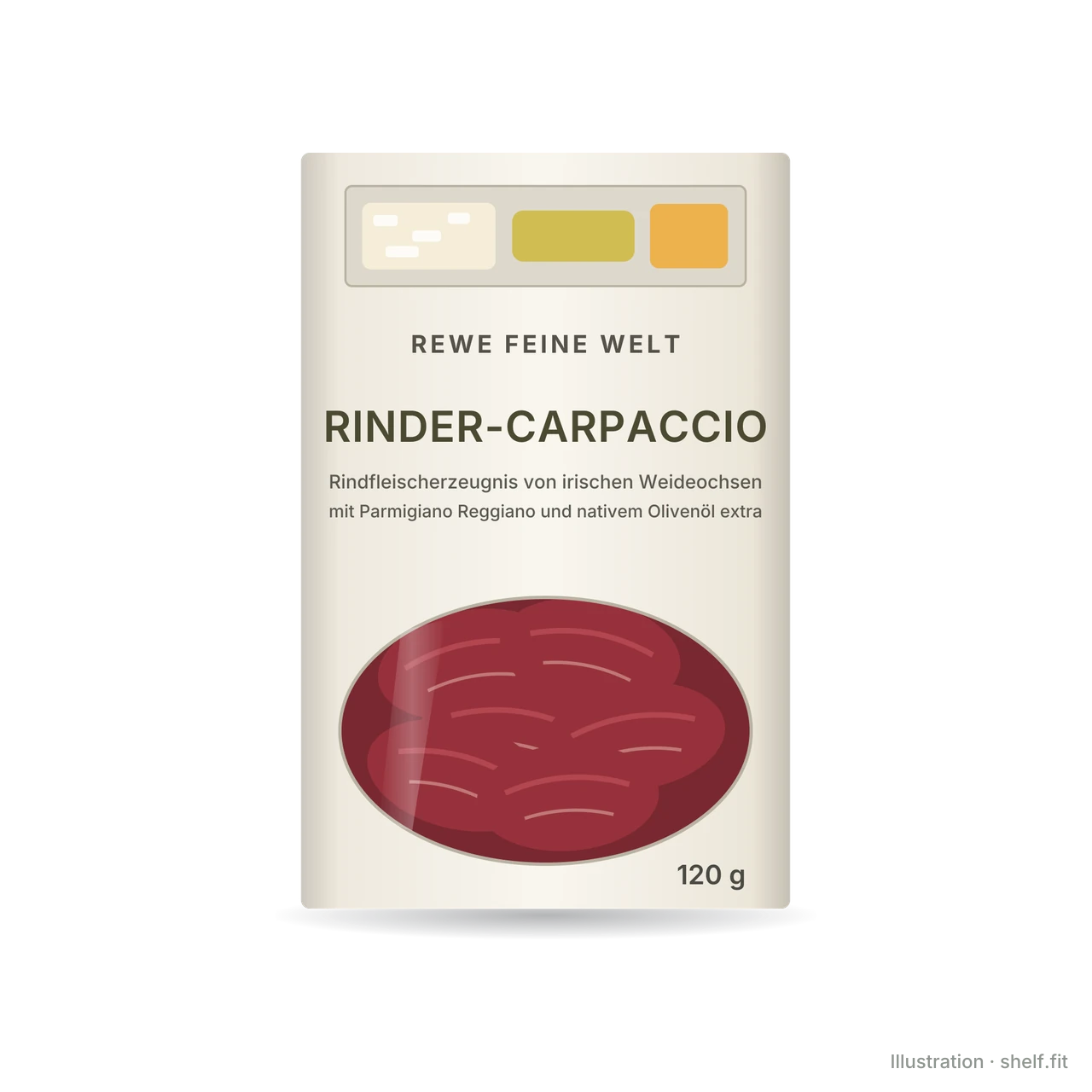 Illustration: Packung REWE Feine Welt Rinder-Carpaccio, 120 g