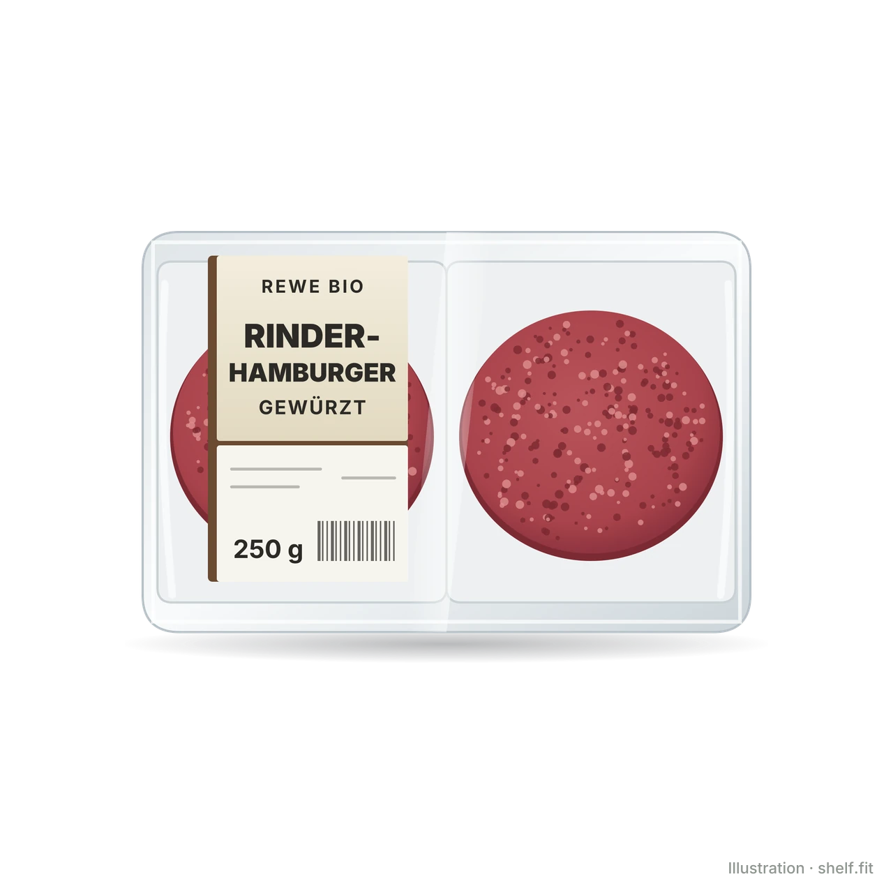 Illustration: Packung REWE Bio Rinder-Hamburger gewürzt, 250-g-Packung