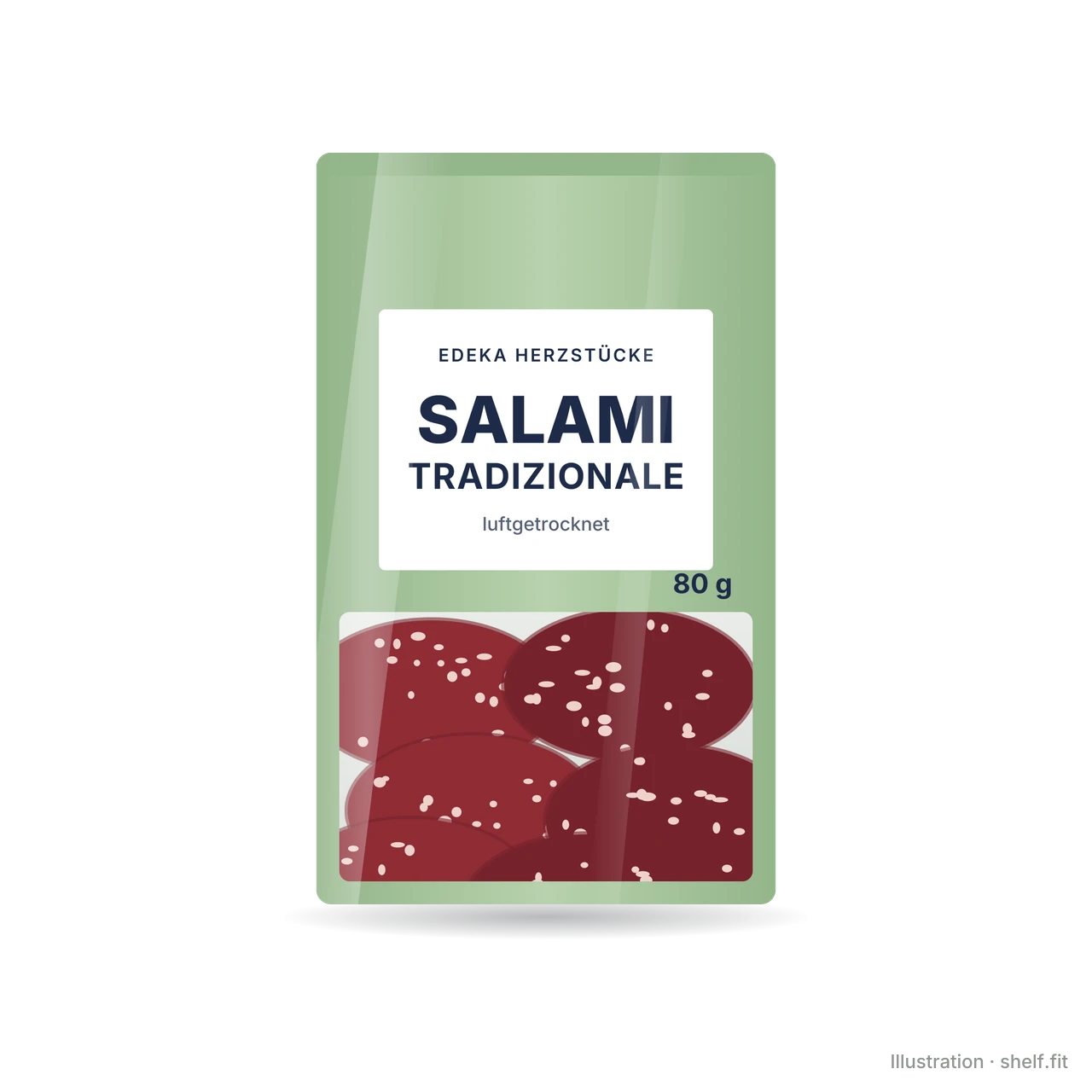 Illustration: Packung EDEKA Herzstücke Salami Tradizionale, 80 g