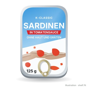 Illustration: K-Classic Sardinen in Tomatensauce, 125-g-Dose