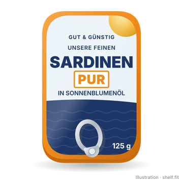 Illustration: Gut & Günstig Sardinen pur in Sonnenblumenöl, 125-g-Dose
