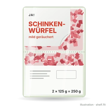 Illustration: Packung ja! Schinkenwürfel mild geräuchert, 2 × 125 g