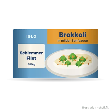 Illustration: Schachtel iglo Schlemmer-Filet Brokkoli in milder Senfsauce, 380 g