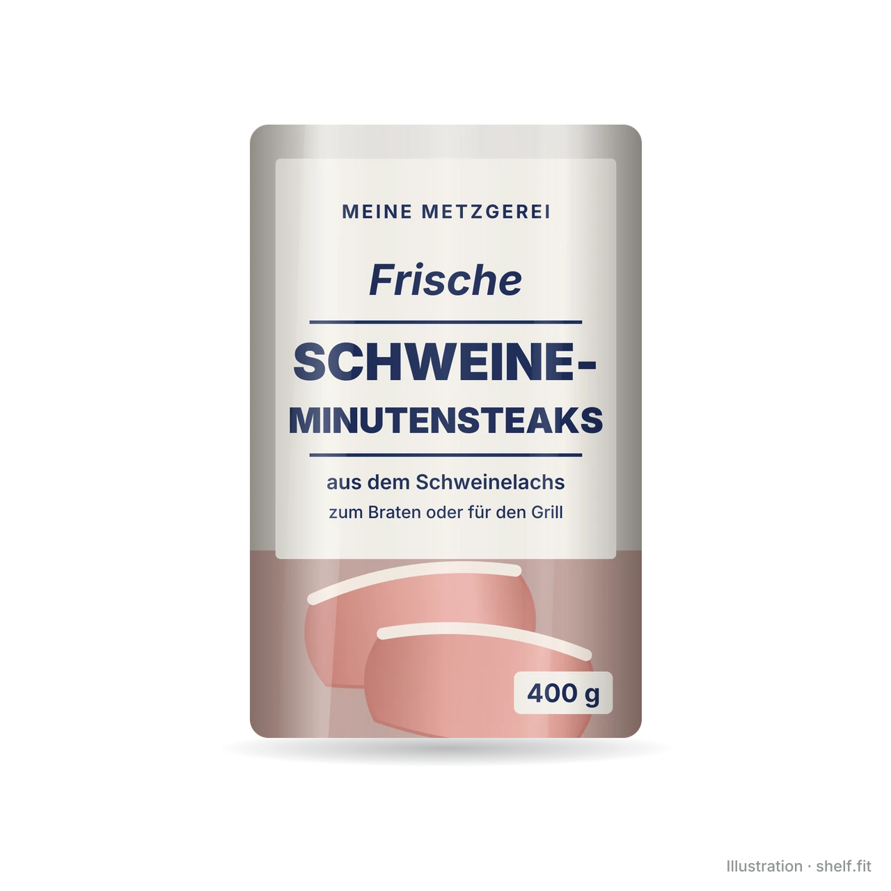 Illustration: meine Metzgerei fresh pork minute steaks pack, 400 g