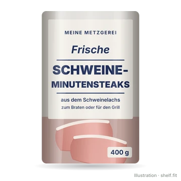 Illustration: Packung meine Metzgerei Frische Schweine-Minutensteaks, 400 g