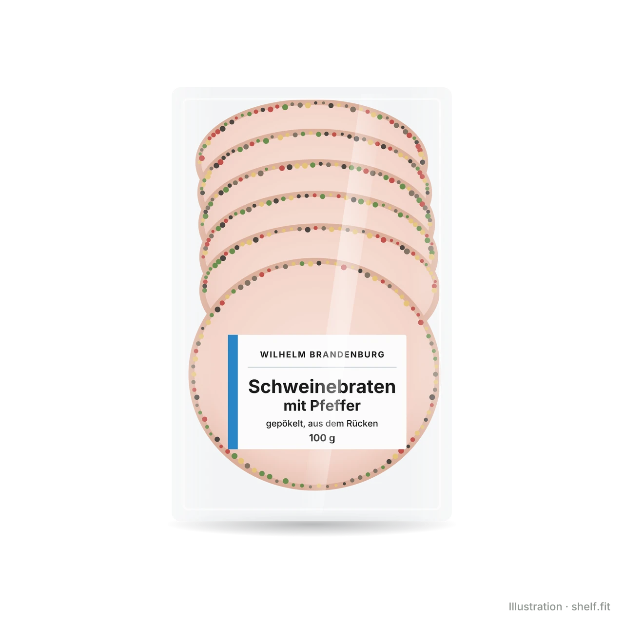 Illustration: Packung Wilhelm Brandenburg Schweinebraten mit Pfeffer, 100-g-Packung
