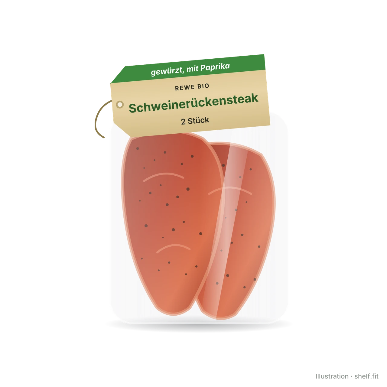 Illustration: Packung REWE Bio Schweinerückensteak gewürzt mit Paprika, 2 Stück