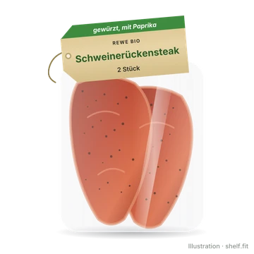 Illustration: Packung REWE Bio Schweinerückensteak gewürzt mit Paprika, 2 Stück
