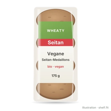 Illustration: Packung Wheaty Vegane Seitan-Medaillons, 175 g