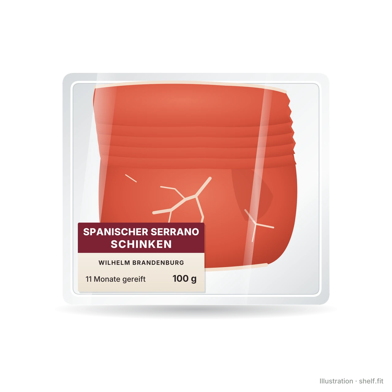 Illustration: Packung Wilhelm Brandenburg Spanischer Serrano Schinken, 100-g-Packung