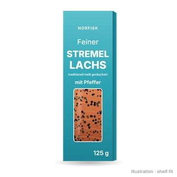 Illustration: Packung Norfisk Feiner Stremellachs mit Pfeffer, 125 g