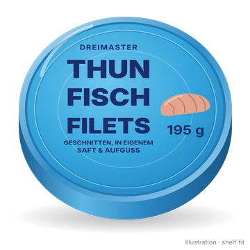 Illustration: Dreimaster Thunfischfilets in eigenem Saft, 195-g-Dose