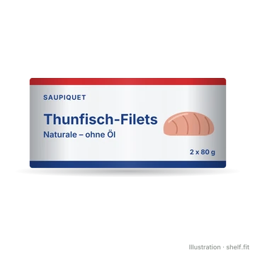 Illustration: Kartonhülle Saupiquet Thunfisch-Filets Naturale ohne Öl, 2 × 80 g