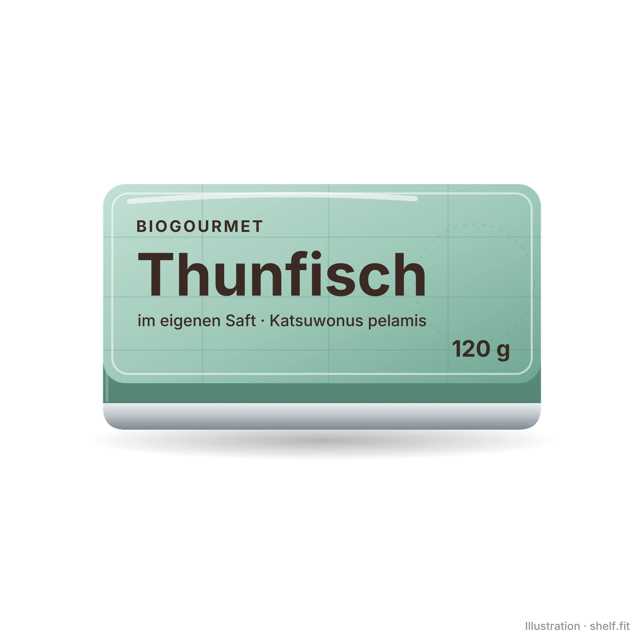 Illustration: Flache Dose BioGourmet Thunfisch im eigenen Saft, 120 g