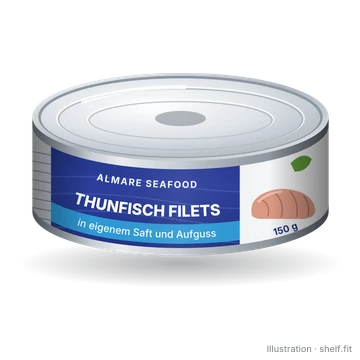 Illustration: Almare Seafood Thunfischfilets in eigenem Saft, 150-g-Dose